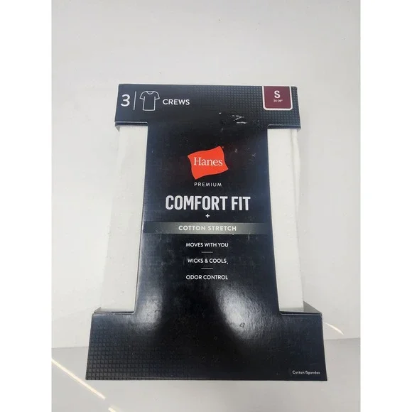 Hanes Mens Comfort Fit 3 Pack Crew Undershirts White Cotton Blend Size Small