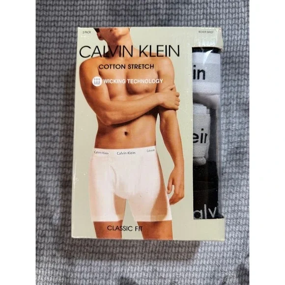 Calvin Klein Mens‎ Cotton Stretch Boxer Briefs 3 Pack Classic Fit Wicking Small