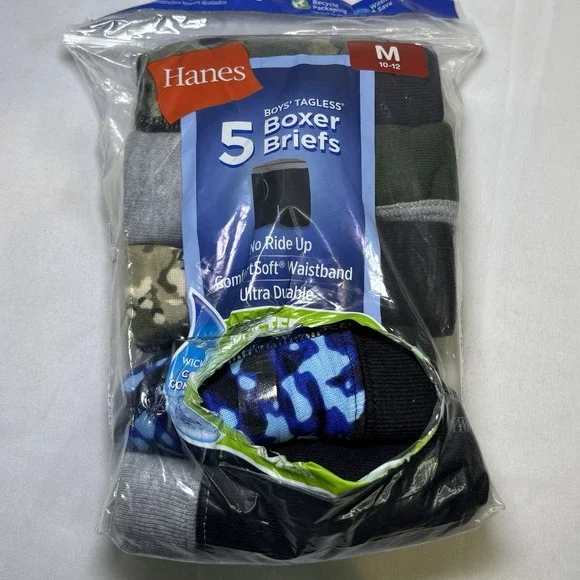 Hanes Boys' ComfortSoft Waistband Boxer Briefs, 5-Pack, Size M‎ (10-12) Tagless