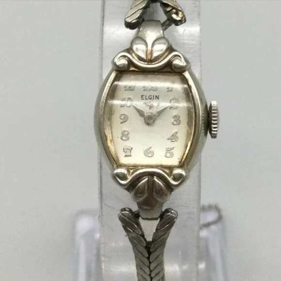 Vintage Elgin Womens Watch 14mm 10K RGP Bezel Silver Tone Manual Wind 6.5