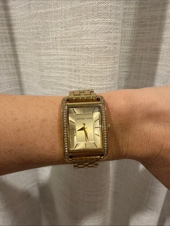 Michael Kors Gold Crystal-Trim Rectangular Bracelet Watch