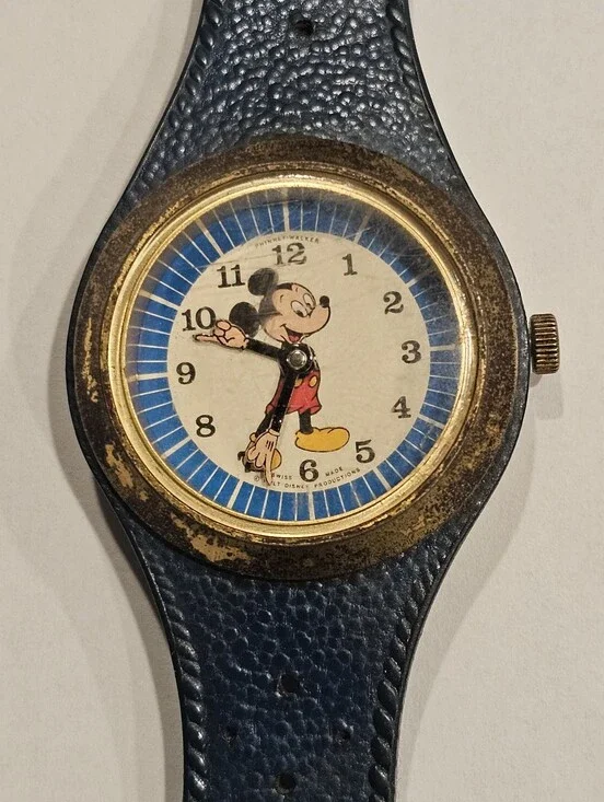 Vintage 1969 Phinney Walker Mickey Mouse Skeleton Watch - Blue Band