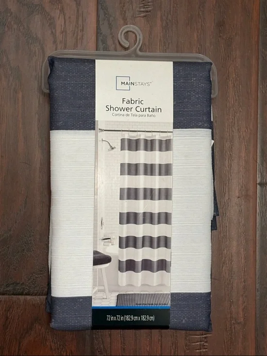 Mainstays Navy and White Horizontal Stripe Fabric Shower Curtain
