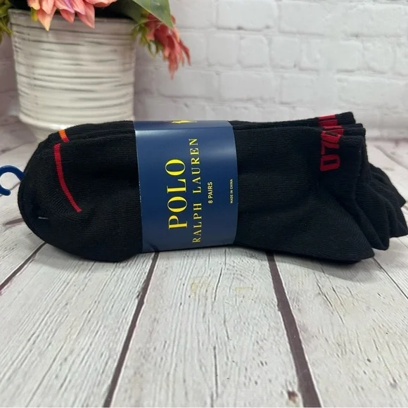 NWT Polo Ralph Lauren Men's Black no show Socks 8pk bright 