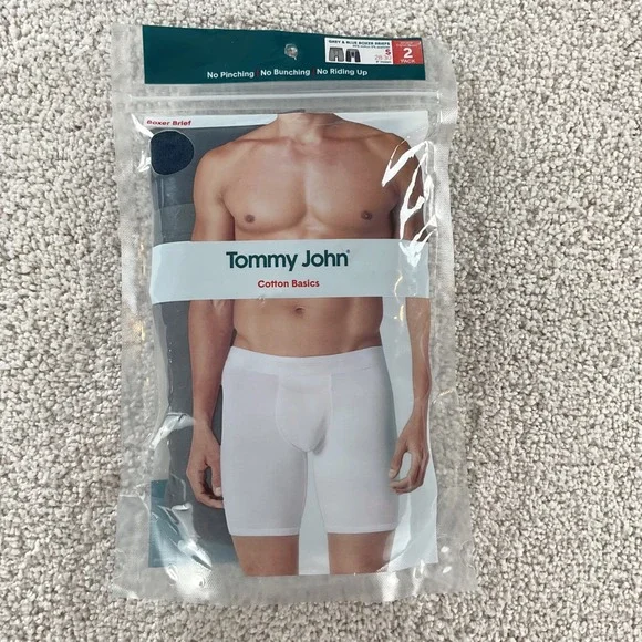 Tommy John Mens Cotton Basics Boxer Briefs 2 Pack Grey‎ Blue 9