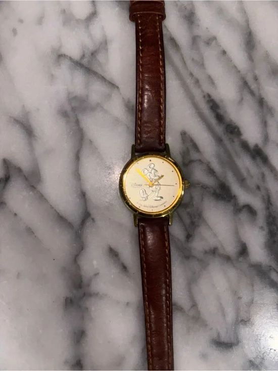 Vintage Disney Time Works Mickey Mouse Genuine Leather Watch
