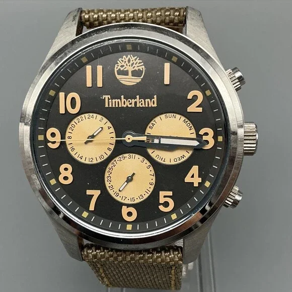 Timberland 14477J Mens Watch 46mm Silver Tone Multifunction Leather New Battery
