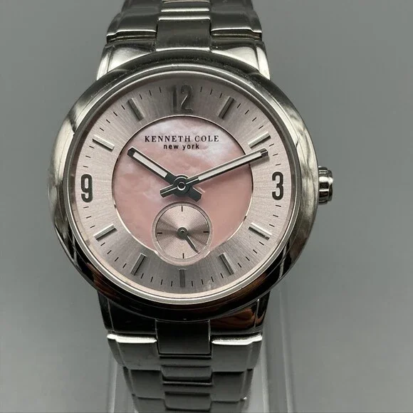 Kenneth Cole Womens Watch 30mm Pink MOP Dial Stainless Steel New Battery 6.25
