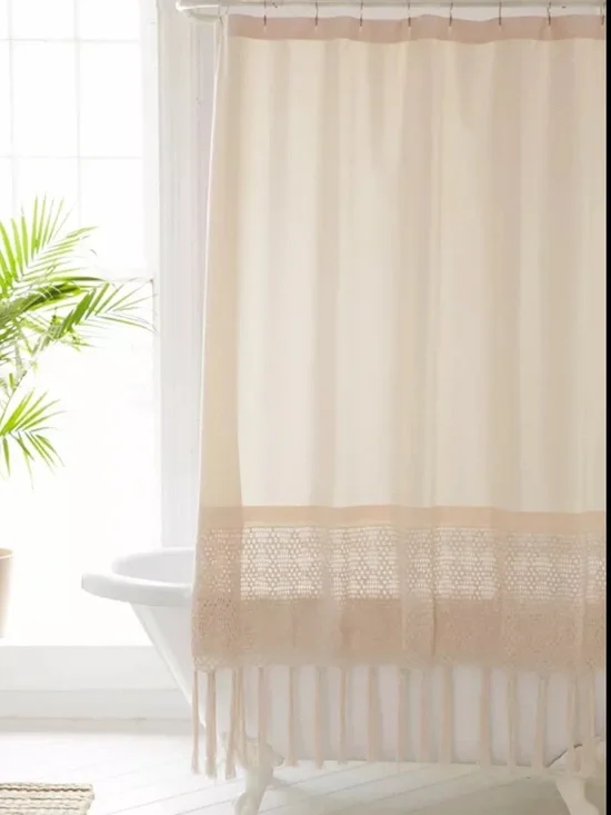 Urban Outfitters Cream Crochet Shower Curtain