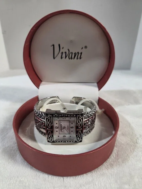 🤍 Studio Silver-Tone Filigree Women's Bracelet Watch - White Dial
