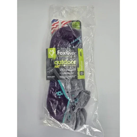Fox River Outdoor AXT Merino Wool Trail Ankle Socks Purple Grey Mens 9-12 L 2455