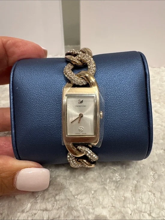 Swarovski Rose Gold Crystal Chain-Link Bracelet Watch