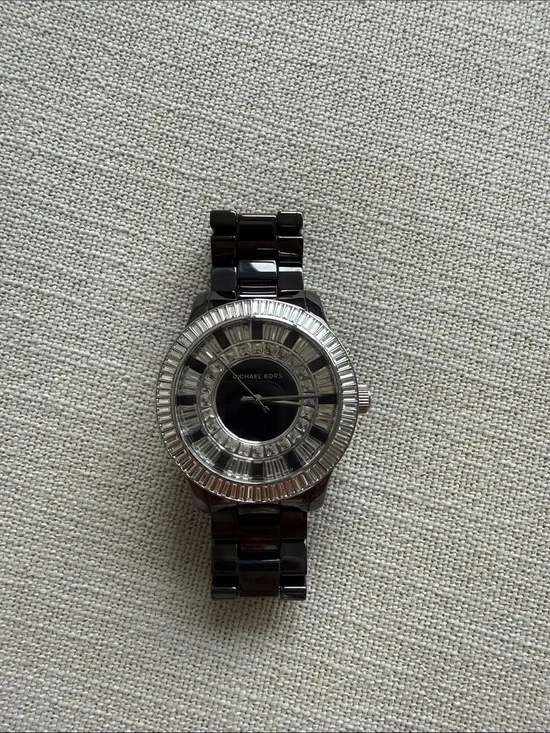 Michael Kors Black and Silver Crystal-Trim Ceramic Watch