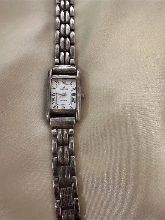 Silver Rectangular Dress Watch with White Dial