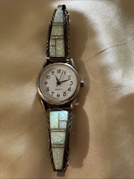 Women's Silver Quartz Watch with Iridescent Opal Accent