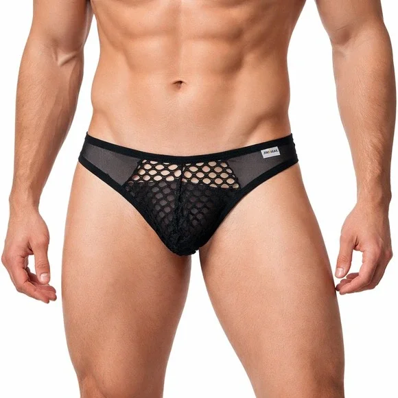 Jockmail Large (30-32) Fishnet‎ Thong Black Sheer Mesh Low Rise Underwear JM220