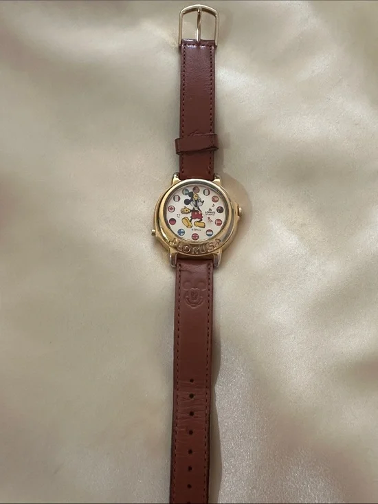 Disney Gold-Tone Mickey Mouse Watch with Brown Strap