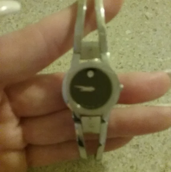 Movado Women's Bangle Silver & Black Face Watch