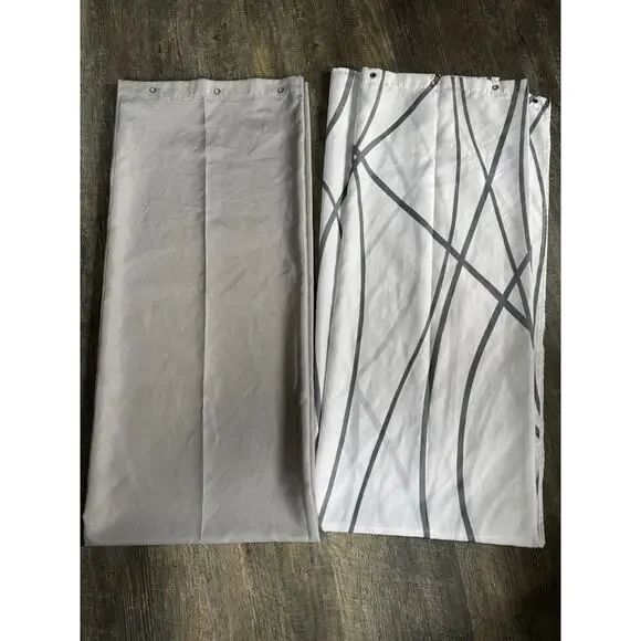 Set Of 2 Shower Curtains, Wavy Line Abstract Modern Striped Gray White 72wx83L