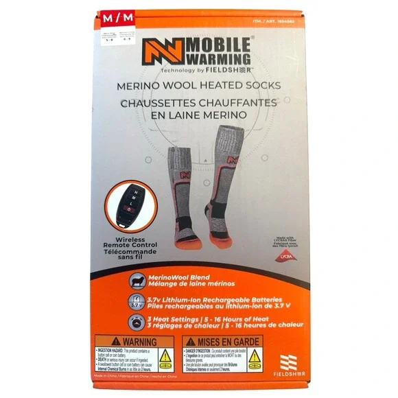 MOBILE WARMING Merino Wool Heated Socks Medium Full Kit NIB Batteries Remote