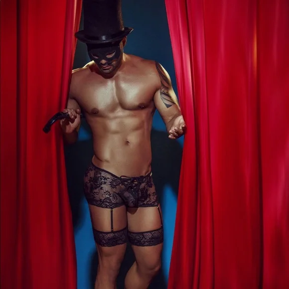 [L] Black Lace Garter Boxers 99317