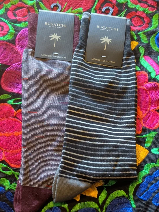 Bugatchi Men’s Black Striped & Brown Mercerized Cotton Dress Socks