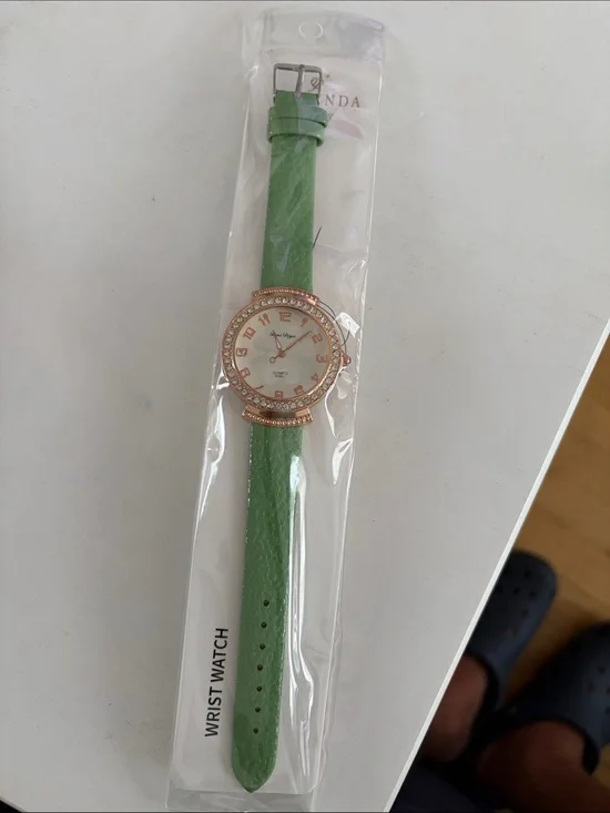 Green Ladies Wrist Watch with Crystal Bezel