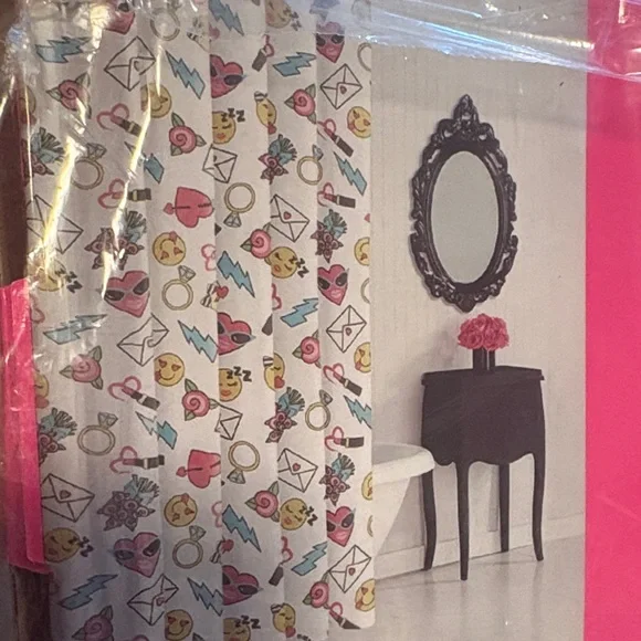 Betsey Johnson Fun Emoji Shower Curtain - Pink, Yellow, Black