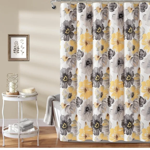 Floral Yellow & Gray Shower Curtain