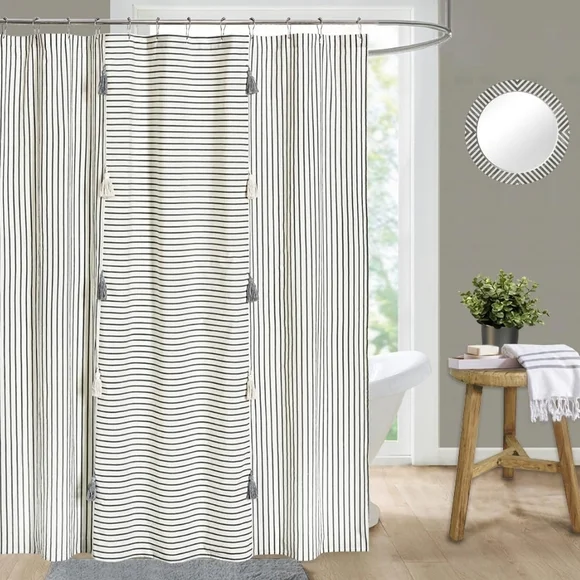 Striped Grey and White Shower Curtain