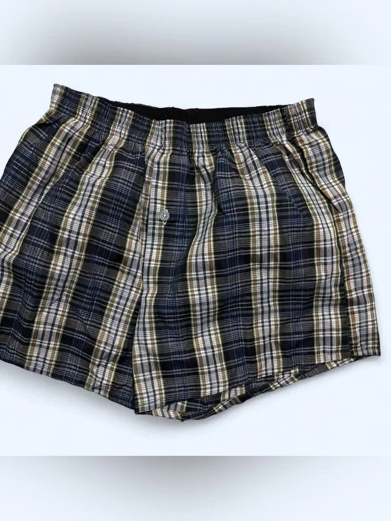 Men’s Plaid Boxer Briefs in Navy, Black & Tan