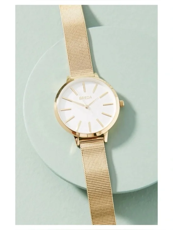 NWOT** Anthropologie BREDA Joule Mesh Watch In Gold  **Needs Battery