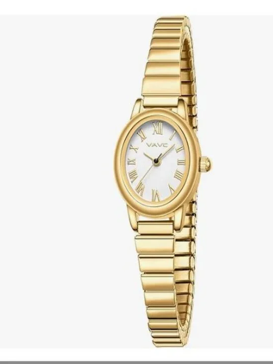 Women’s Gold Oval Watch Roman Dial Stainless Steel Expansion Band