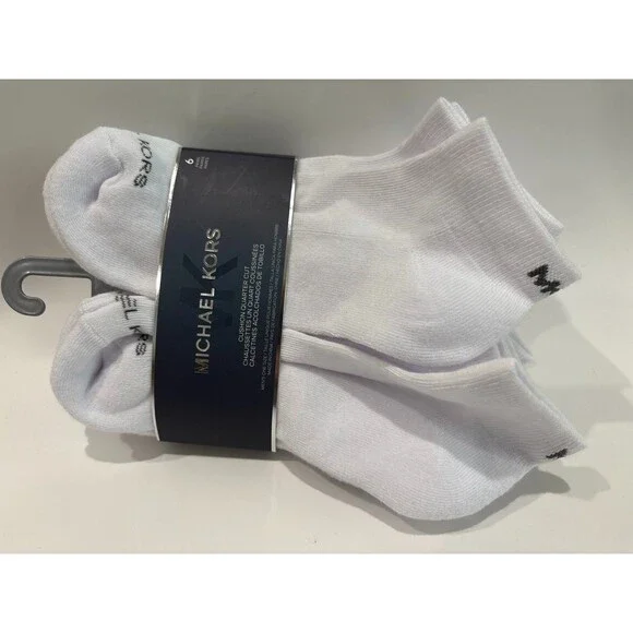 Michael Kors Mens White Low Cut Ankle Socks 6 Pack Cushioned Wicking One Size