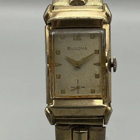 Vintage Bulova Mens Watch 22mm 10K Rolled Gold Plated Stretch Band Manual Wind