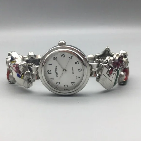 Rumours Womens Watch 24mm Silver Tone Christmas Charm Bracelet New Battery 6