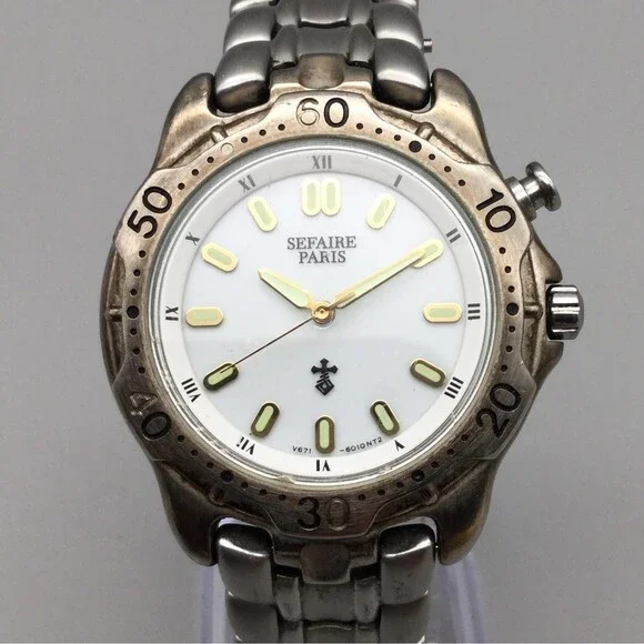 Seiko Alba Sefaire Paris Mens Watch 37mm Silver Tone V671-6010 New Battery 6.5
