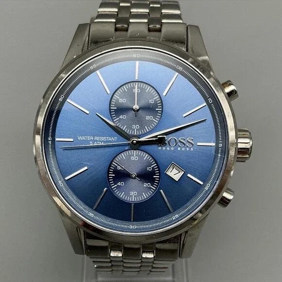 Hugo Boss Jet Mens Watch 41mm Blue Chronograph Date Stainless New Battery 7.25