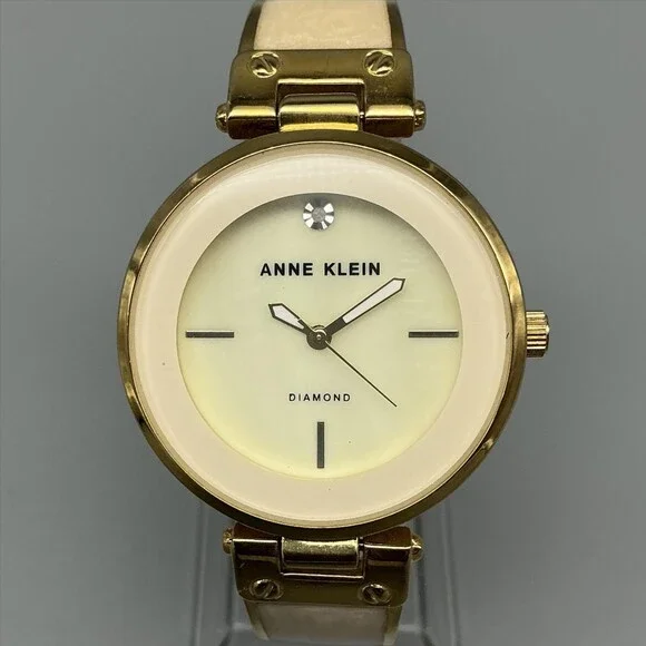 Anne Klein Womens Watch 34mm Cream Dial Gold Tone Inlay AK/2512 New Battery 6.5