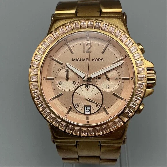 Michael Kors MK-5412 Womens Watch 41mm Crystal Bezel Chronograph New Battery 7