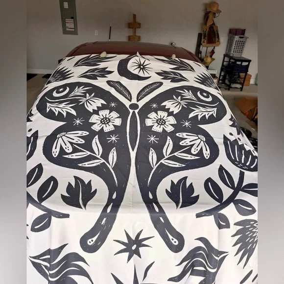 Black and White Botanical & Butterfly Print Shower Curtain