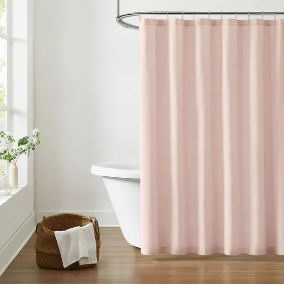 Brooklyn Loom Solid Cotton Blush Shower Curtain