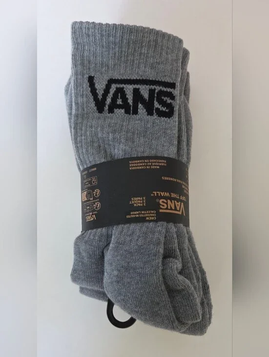 Vans Grey Crew Socks with Black Logo 3 Pack