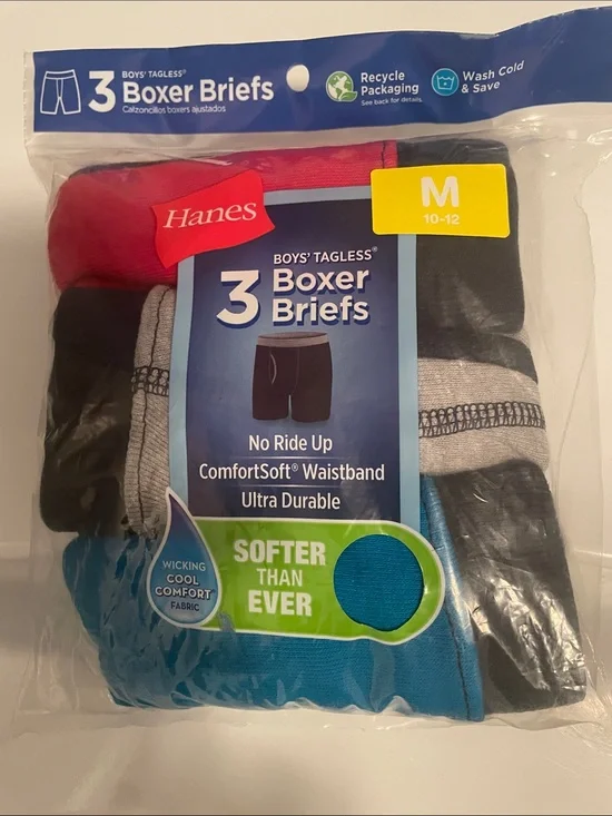 Hanes Boys' 3-Pack Tagless Boxer Briefs - Red, Blue, Gray