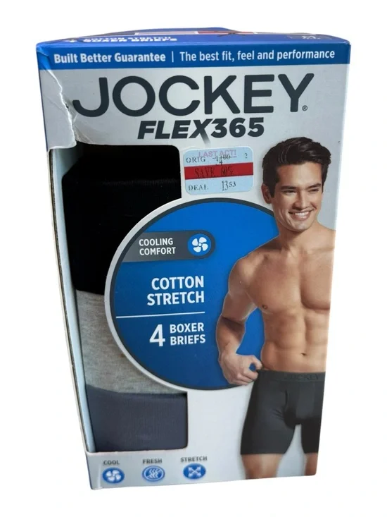 Men's 3-Pack Flex 365 Jockey Cotton Stretch Boxer Briefs Assorted Size M