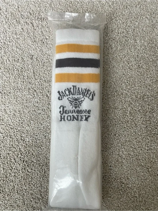 Jack Daniels White, Yellow & Black Striped Athletic Crew Socks