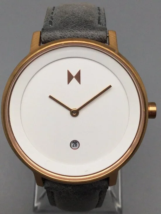 MVMT Signature II Watch Women 34mm Rose Gold Tone Date Gray Band New Battery