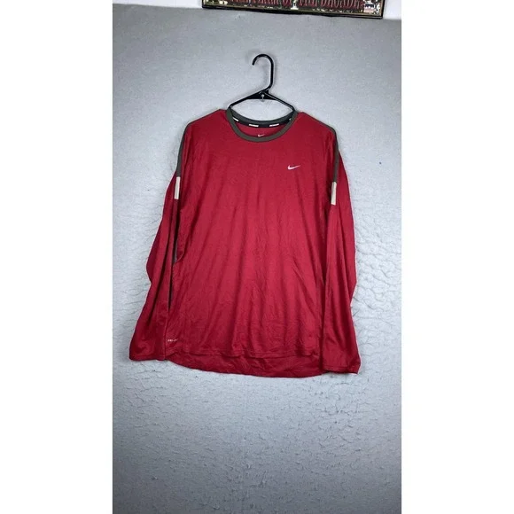 Nike Dri-FIT Shirt‎ Mens Large Red Mesh Long Sleeve Running Athletic Top