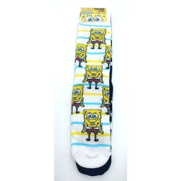 Sponge Bob Squarepants Socks 2 PAIR Size Medium Unisex Men Women and Kids