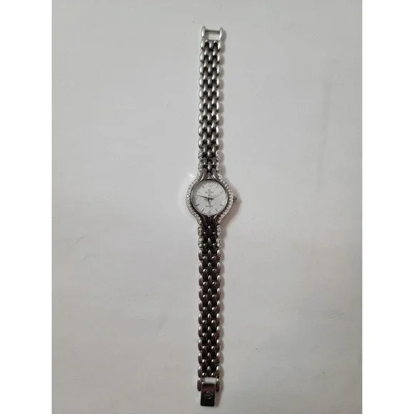 Elgin Wristwatch Women Silver Tone Crystal‎ Bezel Glitter Dial EL877-017 Vintage